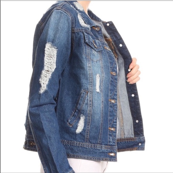 🆕Distressed Denim Jacket Cropped - Picture 4 of 4